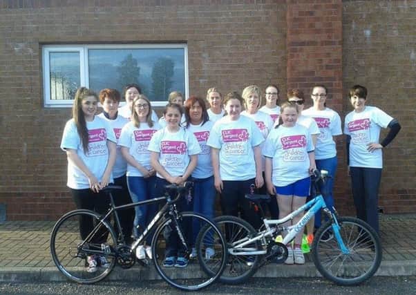 Some of the Derrytresk cyclists who will be taking part in the Tour the Lough Race in memory of young camogie player Aine Hughes. The group will be raising money for the children's cancer charity, Clic Sargent.