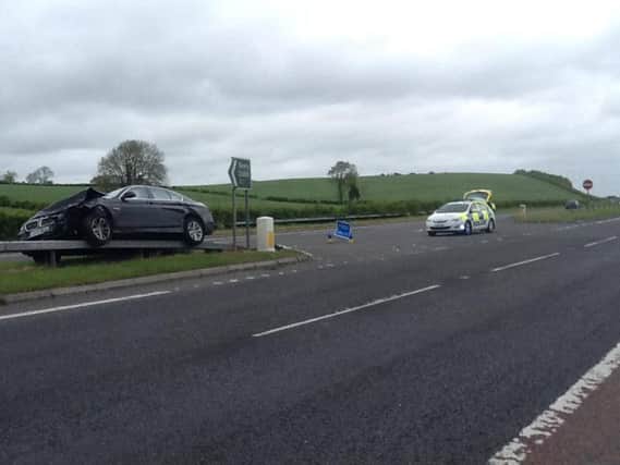 One of the vehicles involved in a crash on the A1 mounted the central reservation.