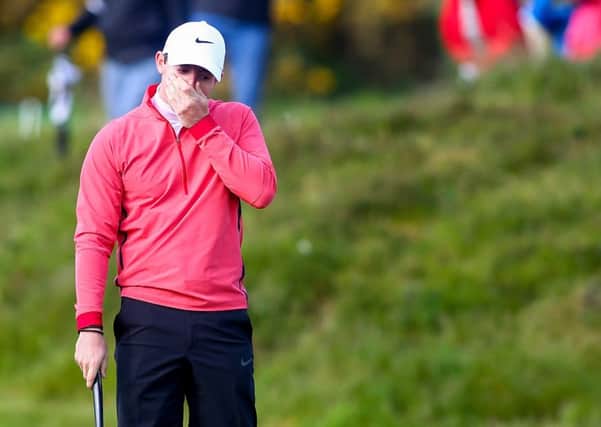 A dismayed Rory Mcilroy during the opening round of the  Irish Open at Royal Co Down
