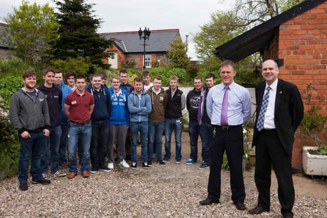 Pictured are some of the Northern Regional College Engineering Students who visited the Hutchinson Engineering Open Day, Thursday 21st May, with Dr Brian Hill MBE, Head of School (Engineering and Science) and Alan Reid, Curriculum Manager, Northern Regional College. The college students were given a first hand insight into the daily running of a family run engineering firm, Hutchinson Engineering