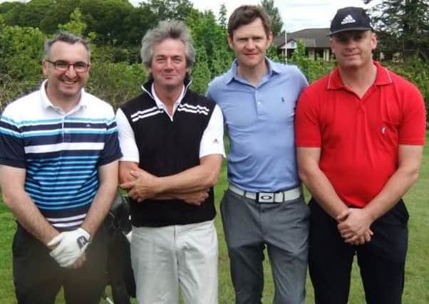 From left to right: Gavin Greer, winner of the Thursday Open, with the other members of his fourball, Gary McCartney, John Gallagher and Robin Bond. Gavin lost 4 shots off his handicap in the space of four days.