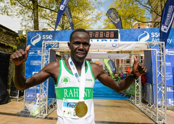 Freddy Sittuk, Kenya, after winning the SSE Airtricity Walled City Marathon. Picture by: Oliver McVeigh/Sportfile
