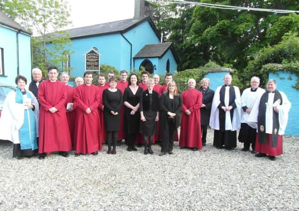 Pictured at Killea are: Anne Speers, Lay Reader, Rev M Peoples, Mr Ian Mills and the Chamber Choir of St Columb's Cathedral, Rev D Latimer, Minister, Monreagh Presbyterian Church, Canon David Crooks, Rector, Fr Oliver McCrossan, St. Johnston, the Very Re. Dr William Morton, Dean of Derry.