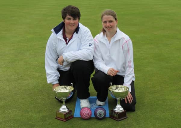 Ballymena Bowling Club's Megan Wilson (right) and her pairs partner Chloe Watson (Pickie) who won the Under 25 Ladies Irish Pairs Title at Ewarts last weekend.