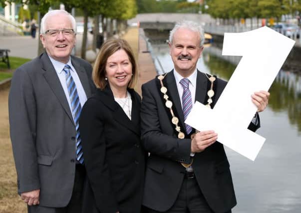 Delighted that the Lisburn & Castlereagh City Council area has been found to be the top place to live in Northern Ireland, following research on the 11 new council areas, are Alderman Allan Ewart, Chair of the Development Committee; Dr Theresa Donaldson, Chief Executive and Mayor, Cllr Thomas Beckett.