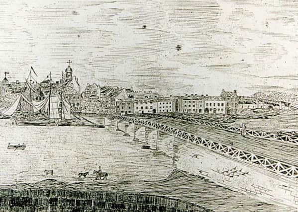 The view of the Old Bridge at Coleraine, erected in 1716, and taken down 1843.