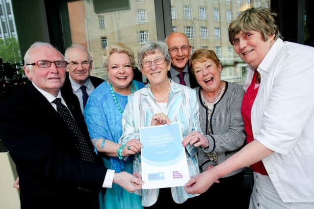 Age Sector Platforms Health Committee, including Caroline McKeown (far right), from Carrick, with the Health and Social Care Report. INCT 23-704
-CON