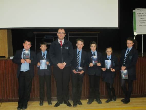 Graeme Smyth of NI Water, who delivered the safety presentation, with pupils of St. Patricks College, Banbridge.