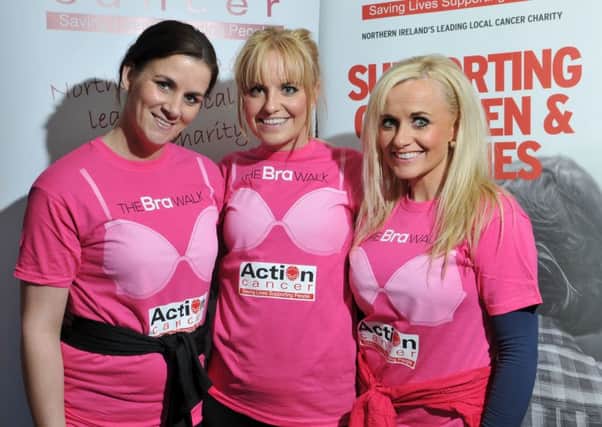 Pictured prior setting off on "The Bra Walk" in aid of Action Cancer last Friday night were Geraldine, Nicola and Janine.INMM2315-367