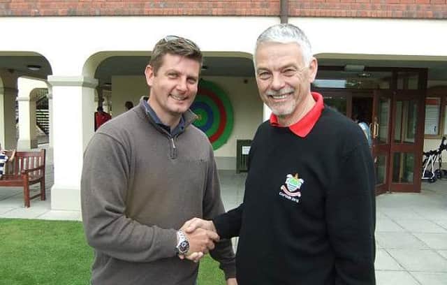 Bill McCandless congratulates his good friend Kerry McCluskey on his tie hole victory in the Haughton Smyth Cup.