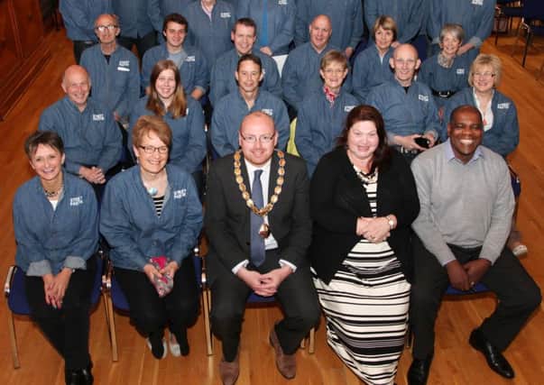 The Street Pastors Commissioning Service held at Coleraine Town Hall on Saturday evening. Included are front row from left; Carol Woodrow, team helper, Barbara Brown, project co-ordinator, and Eustace and Sharon Constance, special guests. INCR24-367PL