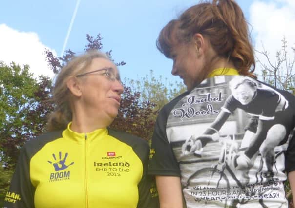 Some relatives taking part are daughter Sheena Woods (left) and granddaughter Rosie (right) wearing jerseys that will be worn by participants, which has an image of Isabel Woods.