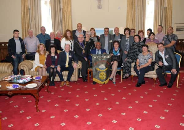 Visiting Mid and East Antrim Mayor, Alderman, Billy Ashe in his Parlour in Larne Town Hall are members of Karnobat Rotary Club from Bulgaria with members of Larne rotary Club. INLT 23-206-AM