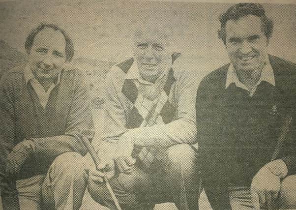 Brian Bell, John Martin and Robert Ardis taking part in captain's day at Greenisland Golf Club in June 1985.  INCT 23-751-CON.