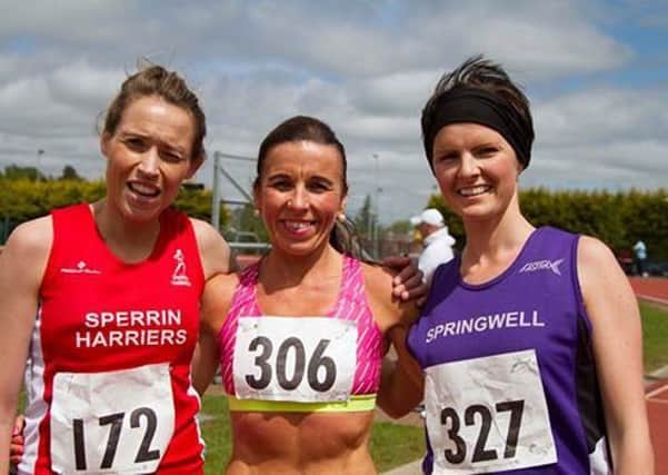 Pauline McGurren (Sperrin Harriers) third Cathy McCourt (North Belfast Harriers) first and Ciara Toner (Springwell Running Club) second at the 'Stunnerz in Runnerz' 5 mile.