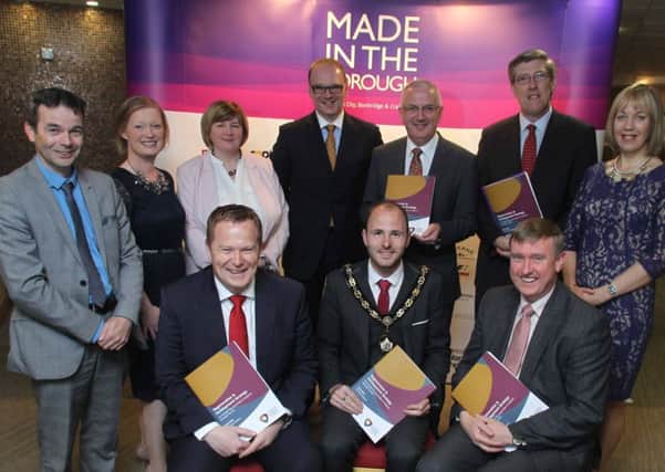 The Lord Mayor of Armagh City, Banbridge and Craigavon Borough Council Cllr Darryn Causby, Vice Chair of Economic and Regeneration Committee Cllr Paul Greenfield with no less than three Ministers Mervyn Storey, Danny Kennedy and John O'Dowd along with Council staff who organised the conference on behalf of the 8,000 businesses in the new borough.