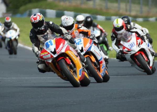 Robert Kennedy, from Dundrod, ahead of Ahoghill's Luke Johnston and Jason Lynn in the Supersport 600 race at Mondello. Picture: Roy Adams.