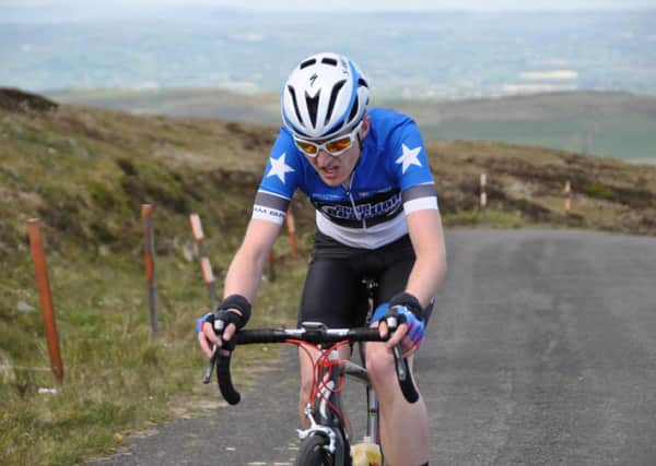 Ballymena Road Club rider Matthew Brennan pictured at the Divis mountain top finish of the Bobby Crilly road races.