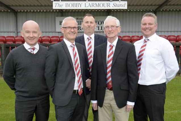 Banbridge Town FCs new Chairman Dominic Downey and his committee.