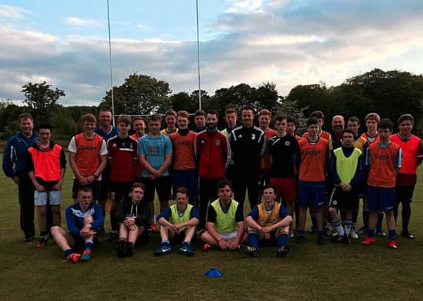Wakehurst FC Manager Paul Muir with Wakehurst Strollers Manager Jason Connolly who took training for the Northend U16 and U17 teams at their Open Night.