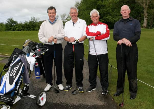 Michael Montgomery, Gareth Wilson, Colin Kingham and Mark Dunlop pictured prior to teeing of at Galgorm Castle Golf Club. INBT24-263AC
