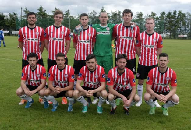 The Derry City team pictured before Sunday's Mark Farren Fundraiser at Greencastle. DER2415MC137