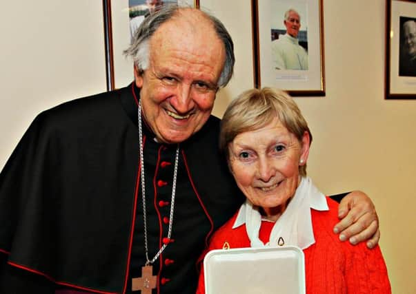 At a reception held at the Star of the Sea Parish Centre in Portstewart a special dual celebration with Bishop Anthony Farquhar celebrating the Golden Jubilee of his Ordination and parishioner Sheila Conway who received a Papal Award (Bene Merende) for good works. INCR26-362PL