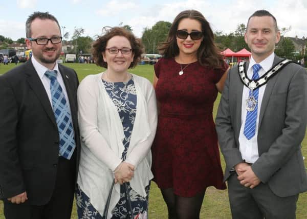 Deputy Mayor of Mid and East Antrim, Cllr. Timothy Gaston, is pictured with Ian Kennedy, Louise Kenney and Cllr. Lindsay Millar at the Armed Forces Day at Ballymena Showgrounds. INBT26-261AC