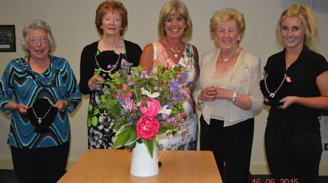 Lady Captain Margaret Boyd with Margaret Weir, Helen Shepherd, Janice Orr and Amy Jeffers.