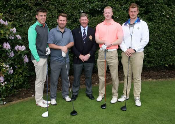 Ballymena Golf Club captain Henry Eagleson is pictured with John Robinson, Adam Robinson, Adam Brady and Craig McCartney. INBT26-225AC
