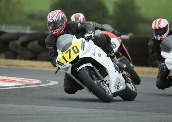 Ballymena man Alan Lynn on his Triumph in the Superbike and Supersport Cup race at Bishopscourt. Picture: Roy Adams.
