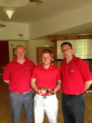 Conor Downey,closest to pin and longest drive winner at Spa GC with David Sterritt (vice captain) and Garreth Sloan (captain).