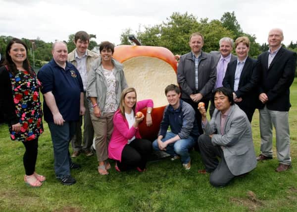 Members of Dunclug Partnership at the art unveiling in the Peoples Park. INBT27-256AC