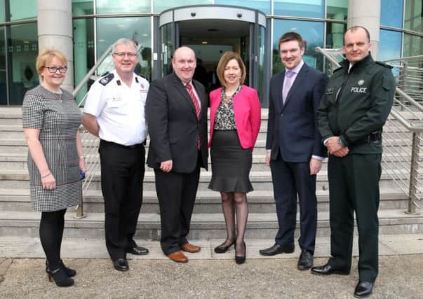 Pictured at a recent community planning stakeholder event are: (l-r) Catharine McWhirter, Community Planning Manager; Dale Ashford, Interim Chief Fire Officer; Alderman William Leathem, Chairman of the Council's Governance and Audit Committee; Dr Theresa Donaldson, Chief Executive; Councillor Scott Carson and Superintendent Sean Wright, PSNI.