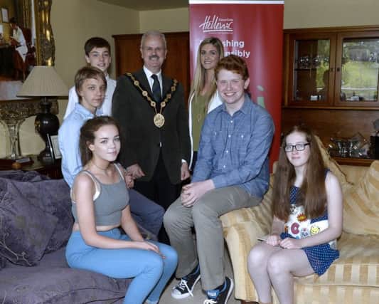 Pictured with the Mayor of Lisburn & Castlereagh City Council, Councillor Thomas Beckett and Sarah Smith, Coca-Coca HBCNI are the recipients of this year's Mayor's Coca-Cola Bursary Award Scheme.  They are: (l-r) Jessica Cowdean; Ryan McConville; Tom Gowdy; Mark Woods and Hollie Cowdean.
