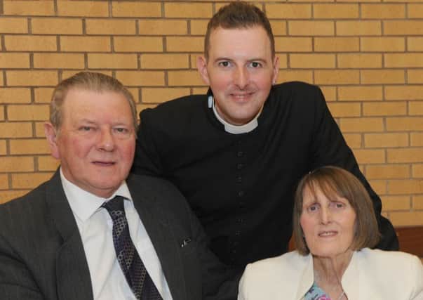 Rev Jason Kernohan from Ballymena pictured with his parents William and Sylvia at his institution as Rector of Eglantine Parish. (Submitted Picture).