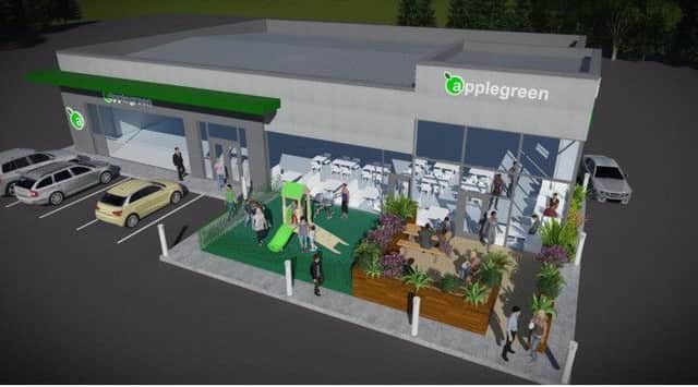 One of the 3-D images screened at the presentation by planners to councillors on an application for a Filling Station and drive thru restaurant at Crankill Road. (Submitted Image).