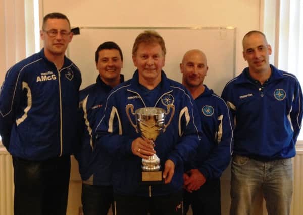 Northend United's Slemish Cup Organising Committee of Ally McGarry, Brian O'Hara, Johnny Sayers, Stephen White and Joe Kidd with the trophy which will be competed for for the first time this summer.