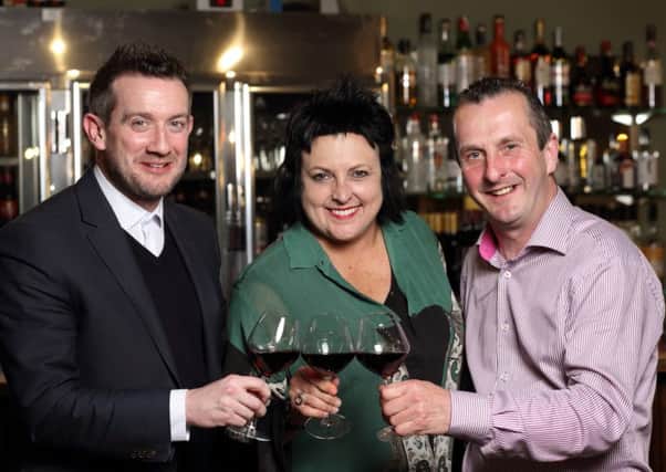 Jonny Callan & Stephen Beckett of Cabroso Wines celebrate exclusive distribution rights in Northern Ireland of Lisa McGuigan wines, also pictured