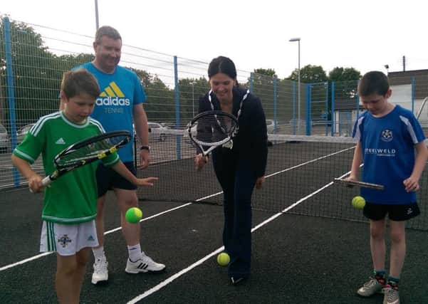 Vice Chair of Mid Ulster District Council, Councillor Kim Ashton, with some of the children who aced the recent Fairhill Tennis Camp.