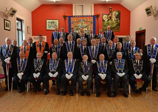 Members of Cairncastle LOL No 692 pictured on their 190th anniversary in their Orange Hall. INLT 29-002-PSB