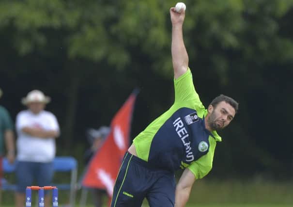 Ireland's Stuart Thompson bowling against Nepal, during their ICC World Twenty20 Qualifier. Picture by Rowland White/PressEye