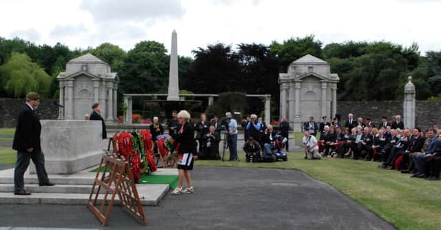 Councillor Audrey Wales MBE laying a wreath on behalf of the Mayor, Councillors and Citizens of Mid and East Borough Council at the Annual Ceremony of Remembrance at the Irish National War Memorial Gardens, Islandbridge, Dublin on the 11th July.