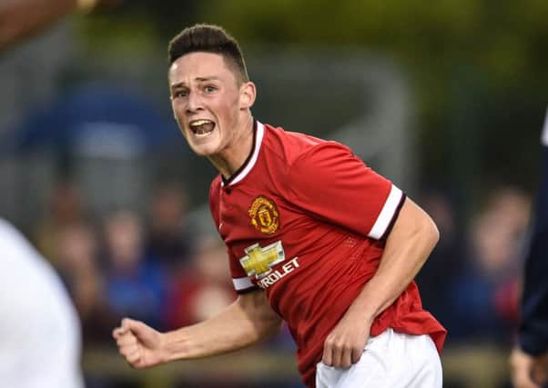 Jordan Thompson in action for Manchester United at last year's Milk Cup tournament. Photo: Presseye
