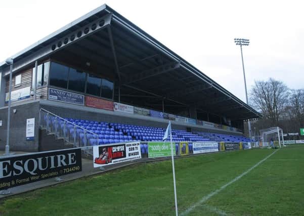 The East Stand at Institute's Riverside Stadium in Drumahoe.