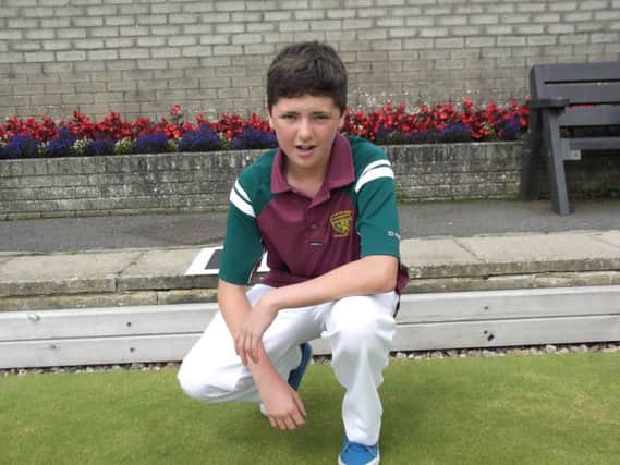 Dunbartons talented young bowler Jack Moffatt, who was called up to the Irish Junior team for the second year in a row after helping the Private Greens team to victory.