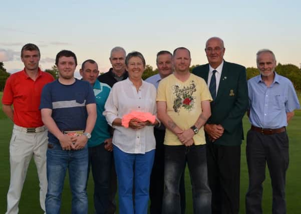Pictured are prize winners from J.K.C. Specialist Cars Open competition from left to right: Cormac McGeady Rep. Robert Coyle (L/D); Damien McKenna (Gross); Joe Bradley (Third); Stuart Gauld (Back 9); Margaret McCarron (Lady Winner); George Fitzpatrick (Second); Paul Anderson (Winner) Captain Mr Peter Fallon and President Mr Rob Gallagher.