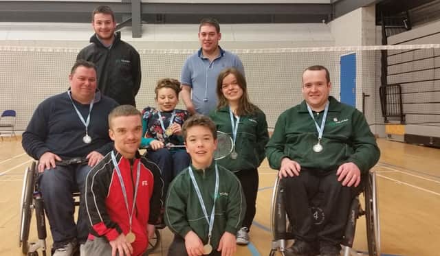 Team Ireland's  Para-Badminton squad. Stephen Halpin, Niall Jarvie; Michael Smith, Laura Lee Jenkins, Emma Farnham, Chris Stewart; Niall McVeigh, Andrew Moorcroft.