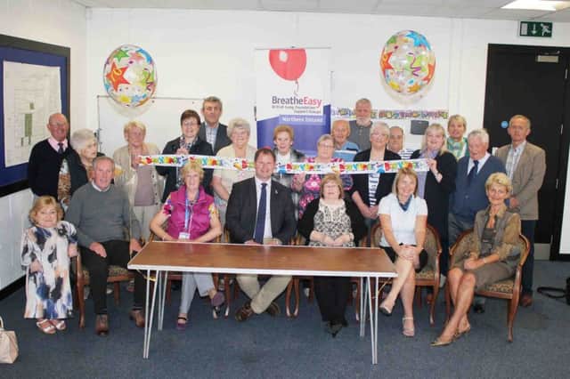 Dr James Cant (centre) Head of The British Lung Foundation, Scotland and Northern Ireland, pictured at a leaving do at Coleraine Rugby Club. Included are Sam Kelly, Treasurer, Breathe Easy Causeway, Nessie Blair MBE, Service Development Manager BLF, Marie Heggarty, Pearl Gregg, and Sharon Walke,r Secretary of Ballymena Group for Breathe Easy.