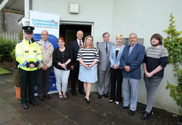 Pictured at the Councils first Community Conversation held in Dromara were (l-r); Chief Inspector John Wilson, PSNI; Wensley Stafford, local resident; Lizzie Price, Dromara Community Association; Jim Rose, Lisburn & Castlereagh City Council; Gail Burns, Dromara Community Association; Ken Webb, SERC;  Councillor Janet Gray,  Councillor Uel Mackin and Councillor Aaron McIntyre.